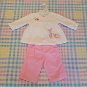 DISNEY 🩷 NWOT 2pc Pink|Cream Velvet Embroidered "PERFECT PIGLET" Outfit 0-3M